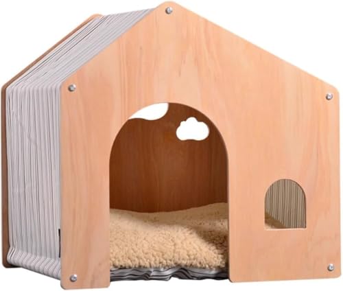 Neboka ペットハウス犬小屋犬ゲージペットルームクッション屋根付き木製通気性窓組立簡単小型犬用室内折りたたみ取り外し可能 オールシーズン対応 (ベージュ)