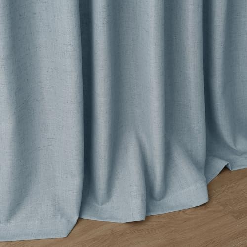 Image of Nanspring Light Blue Linen Curtains 80 Inches Long 2 Panels Set for Living Room Bedroom Rod Pocket Back Tab Light Filtering Drape for Protect Privacy Curtain Modern Farmhouse Decor 52x80