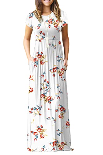 Image of EUOVMY Women's Short Sleeve Loose Plain Maxi Dresses Casual Vacation Long Dresses with Pockets