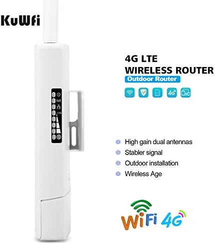 300Mbps 4G WiFi Router, KuWFi Waterproof LTE Wireless Outdoor CPE Cat4 High Gain Dual Antennas with SIM Card Slot Used in Monitoring Camera work with the whole Europe