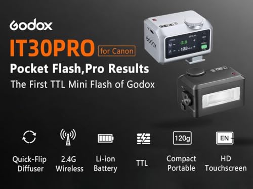 Flash Godox IT30Pro C para Canon, IT30ProC IT30PROC TTL HSS 1/8000s Mini Flash Camera, Compatible con Cámara Canon EOS R RP R5 R6 R3 R7 R8 R10 R100 M3 M5 M6 M50 R5 Mark II R6 Mark II - imagen 2