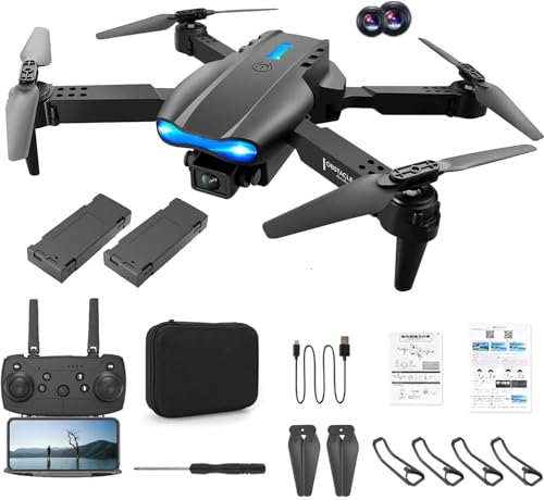 E99 Drone with dual Camera Drone For Adult Folding Remote Control Aircraft With Wifi Fpv Live Video With Storage Bag App Control (Black 2Camera & 2 Batteries)
