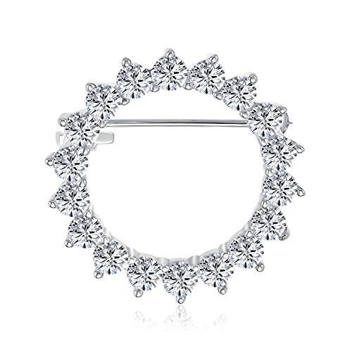 Bling Jewelry Bridal Eternity Marquise Cubic Zirconia AAA CZ Scarf Round Circle Brooch Pin for Women for Wedding Silver Plated Brass