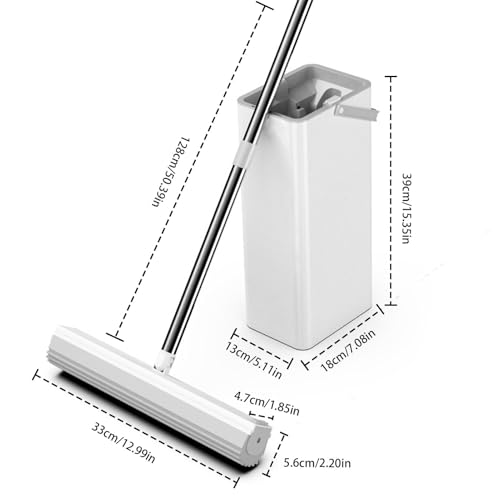 -Bodenwischer mit Eimer – Haushalts-Bodenwischer, Bodenwischer und Eimer-Set, flaches Wischmopp-Eimer-System, Heimwischer und Eimer für Holzboden – Bild 5