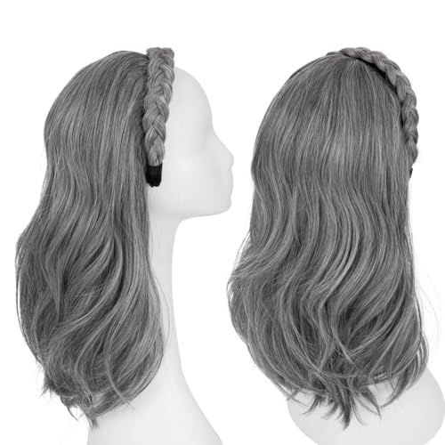 Synthetic Long Wave Headband Wig with Twist Braid Hairband –