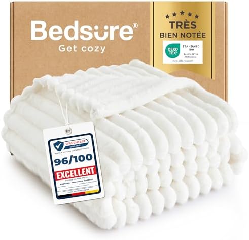 Bedsure Plaid canape Plaid Blanc - Couverture Polaire, 130×170, B...