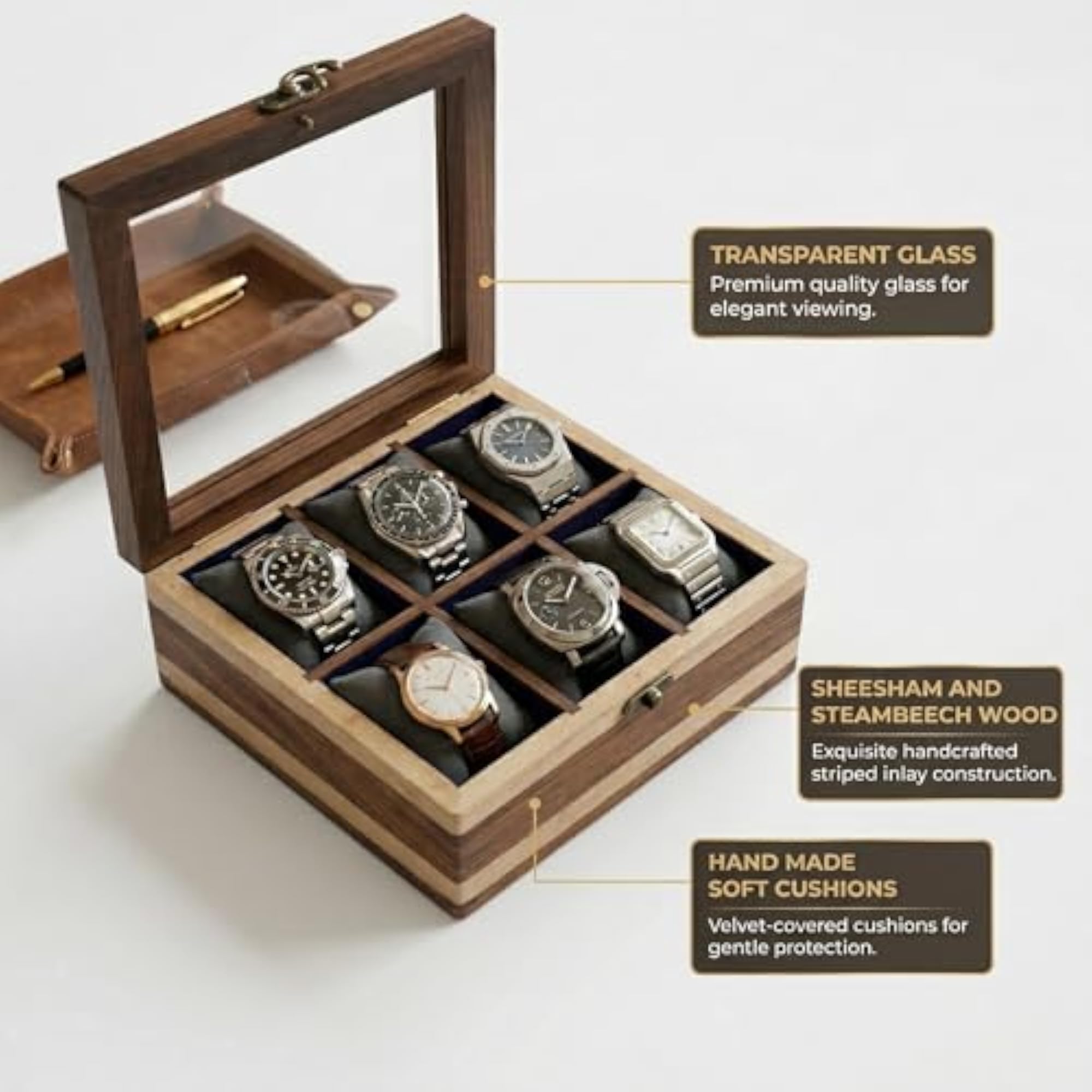 Handcrafted Wooden Watch Box with 6 Slots