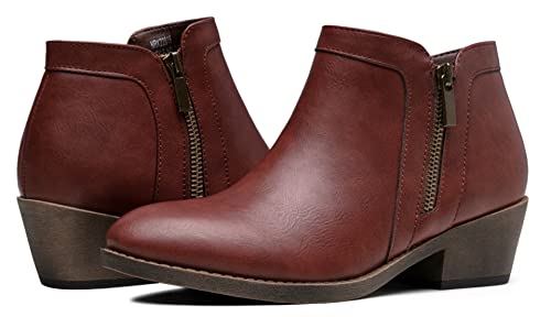 Jeossy Women's Ankle Boots 9618 Cognac Zipper Fall Low Stacked Heel Booties Shoes Size 8(Djy9618 Cognac 08) #TOP5