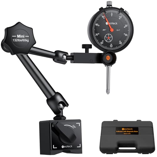 Image of Neoteck Dial Indicator 0-1in /0.001in with 132lbs /60kg Magnetic Base | Dial Indicator Holder with 2 Adjustable Arm,3 /8 inch Clamp,Storage Case for 3D Printer,Lathe,CNC,Table Saw Alignment- Black