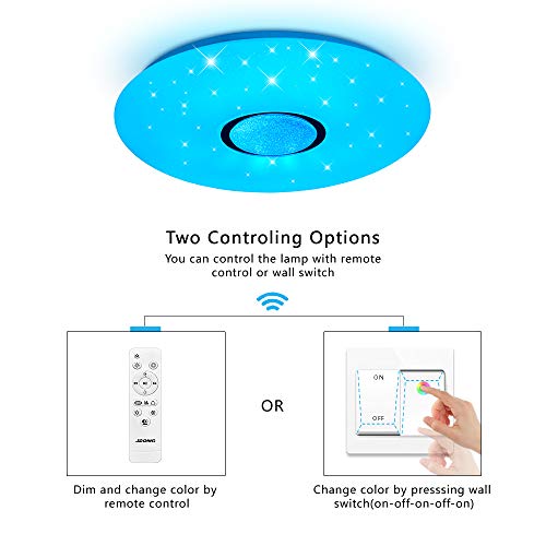 Plafoniera a LED Dimmerabile Soffitto Lamp + Musica il Bluetooth Oratore, 36W Lampada con telecomando Plafoniera LED Impermeabile IP44