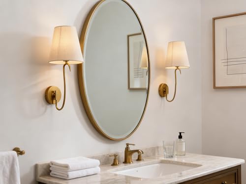 Image of Swan Neck Wall Sconce Fixture 1-Light with Linen Fabric Shade, Indoor Hardwired Rustic Boho Wall Light for Living Room Bedroom Bedside Nightstand Light