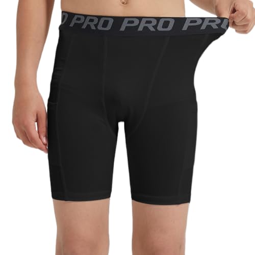Youth Boys Football Compression Shorts with Pockets Running Athletic Underwear Soccer Performance Base Layer2