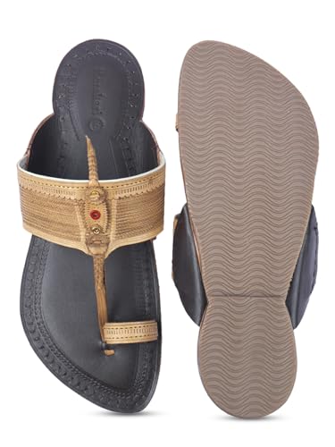 Image of KORAKARI Mens Handmade Kolhapuri Chappal Smooth and Comfortable, Stylish Durable Anti Slip Design Flip Flops Slippers Genuine Leather Traditional Indian Footwear.