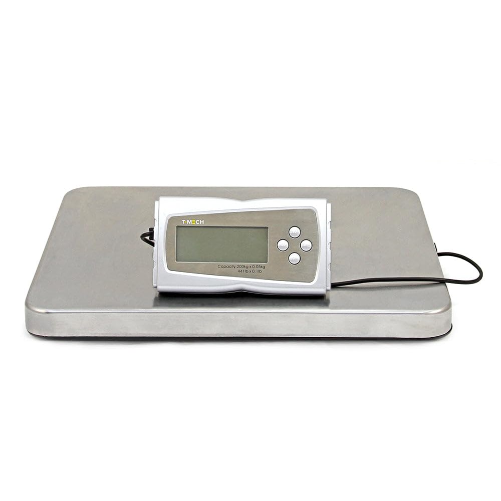Bilancia Postale Digitale Professionale 200 kg con Piattaforma 41x36 cm in Acciaio Inox, Display LCD Remoto, Precisione 50 g, Funzione Tara, Alimentazione a Rete o Batterie AA