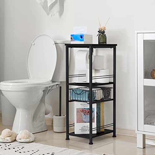 Bathroom Shelf 3 Tier Bathroom Storage Cabinet Freestanding Tower Rack With Drawer Floor Towel Storage Stand With Toilet Paper Hanger Narrow Storage Organizer Rack For Laundry Room Bedroom Black #TOP2