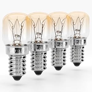 greate. 4x Kühlschranklampe 15W E14 warmweiß - Glühbirne für Nähmaschine, Dunstabzugshaube, Salzsteinlampe, Gefriertruhe - Kühlschrank Lampe mit T22 Kapsel, 90 Lumen & 2700K - Kühlschrank Birne