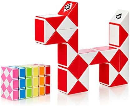 CUBIDI® Magic Snake Cube | Fidget Snake Toy for Kids | Travel Toys for Kids Ages 4-8 | Great Gift for Boys and Girls Birthday, Christmas, Stocking Stuffers - 24 Blocks | 0.9 inch x 0.7 inch | Red