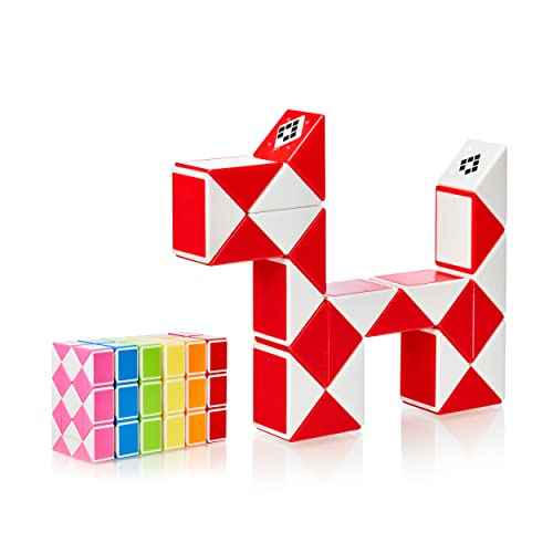 Cubidi® Magic Snake Cube | Fidget Snake Toy For Kids | Travel Toys For Kids Ages 4-8 | Great Gift For Boys And Girls Birthday, Christmas, Stocking Stuffers - 24 Blocks | 0.9 Inch X 0.7 Inch | Red #TOP2