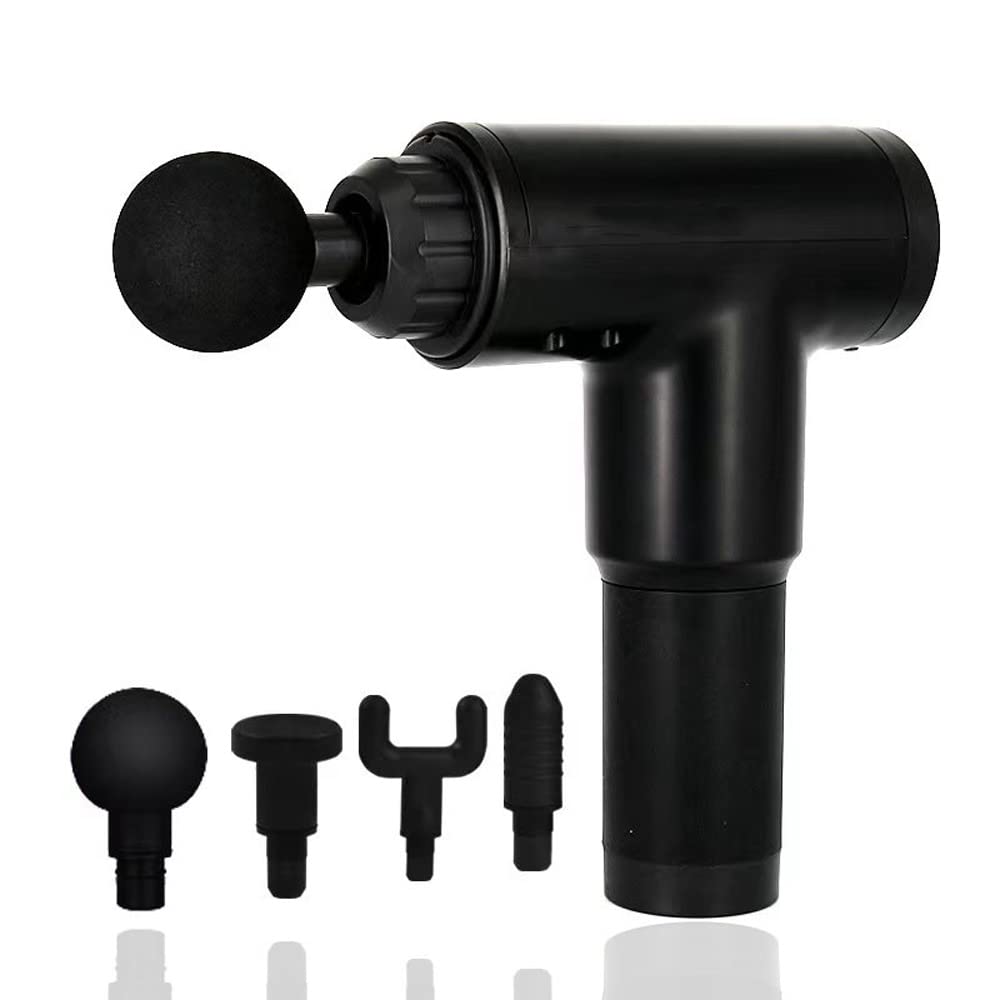 Pistolet de Massage Musculaire,Ultra Silencieux Masseur Portable avec 4 Embouts, 3400R/min, 6 Vitesses Réglables, Appareil de Massage pour Soulagement de la Douleur Fascia Gun