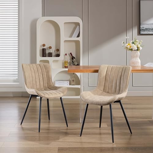GAOMON Mid Century Modern Upholstered Dining Chairs, 2 Pack Leather Upholstered Dining Chairs, Armless Kitchen Chair with Back & Metal Legs for Dining Room/Reception Waiting Room/Bedroom