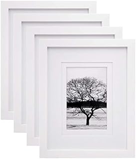 EGOFINE 10x10 Photo Frames Black Set of 4, Made of Solid Wood with Acrylic Glass for Photos 6x6 with Mat or 10x10 without Mat, Tabletop and Wall Mounting Display