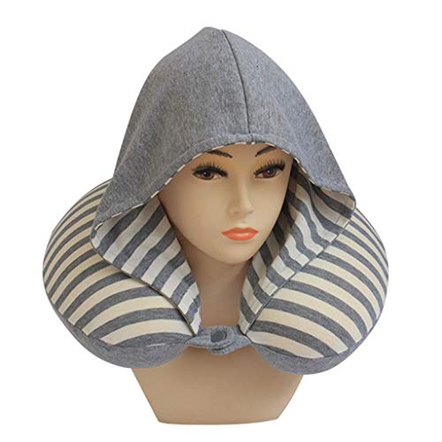 Oreiller de voyage à capuche en coton pour éviter les douleurs de nuque en voiture et avion