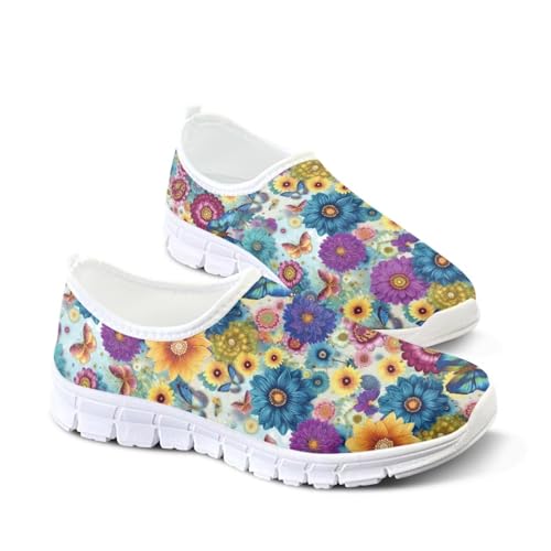 Image of Floral Sneakers for Women Colorful Art Shoes for Women Slip On Casual Work Shoes