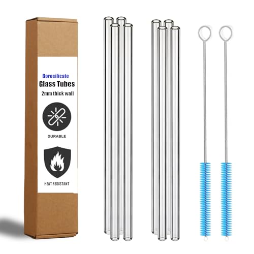 Image of 10 Inch Borosilicate Glass Tubing 10mm OD 2mm Wall, 8 Pack with 2 Brushes