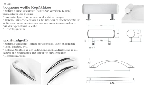 ECOLAM® Badewanne Eckbadewanne Acryl Natalia weiß 150x100 cm LINKS + Schürze + weiße Kopfstütze + 2 x Handgriff Ablaufgarnitur Ab- und Überlauf Automatik Füße Silikon Komplett-Set – Bild 5