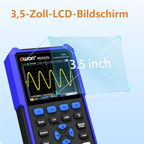 OWON Oszilloskop 25MHz Bandbreite mit Zweikanal-Oszillograph 3 in 1 Funktionen OSC+DMM+AWG(25MHz/2+1CH/HDS25S)