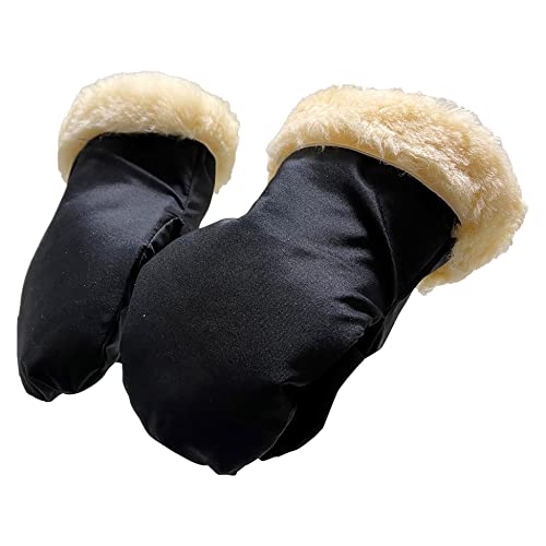 Gants de poussette en peau d'agneau contre les mains gelées en hiver - Noir