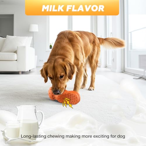 Jewyow Hundespielzeug Unzerstörbar, Kauspielzeug aus Naturkautschuk, Langlebiges & Flexibles Spielzeug mit Rinderaroma, Für Starke Kauer & Auslastung, Für Mittelgroße & Große Hunde (Orange)