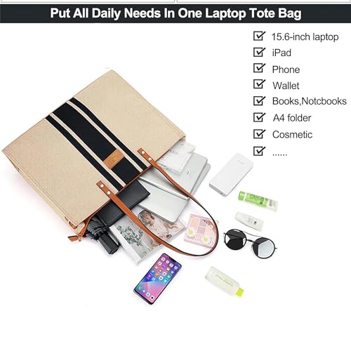 INKMILAN-Daily-Use-Shopper-Natura-Bag-Laptop-Tote-Shoulder-Bags-for-Women-Fits-up-to-156-Inch-Laptop-Handbag-Casual-Canvas-Bag-Ideal-for-Shopping-Travel