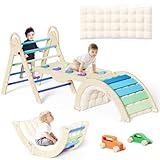ElegantCrafts Pikler Triangle Set with Cushion, Montessori Climbing Set, Indoor Climb Toys, Indoor Playground Jungle Gyms, 9 Combinations Climbing Toy Set for Toddler, Baby, Kids 1-4