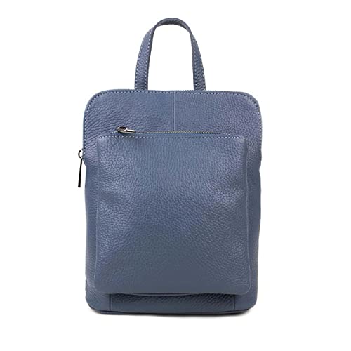 OBC Made in Italy Damen echt Leder Rucksack Bodybag Lederrucksack Tasche Schultertasche Ledertasche Crossbody Cross-Over Jeansblau