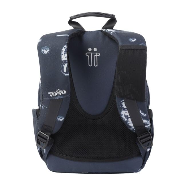 TOTTO - Mochila Escolar, Modelo Tempera, Capacidad 12 L, 3 Bolsillos, Bolsillo Tablet 10", Bolsillo Botella, Espaldar Ergonómico con Flujo de Aire, Cómodas Correas en S, Estampado Astronautas