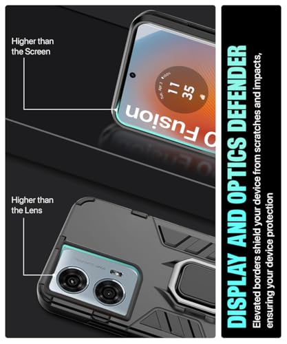 Image of WOW IMAGINE Shock Proof Back Case Mobile Cover for Motorola Moto Edge 50 Fusion 5G | Moto Edge G96 Fusion 5G Back Cover Case (Tough Armor | Hybrid PC + TPU | Ring Holder & in-Built Kickstand | Black)