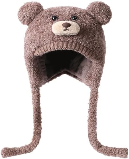 Cute and Sweet Bear Plush Knitted hat Women's Autumn and Winter Versatile Thermal Ear Protector headhat