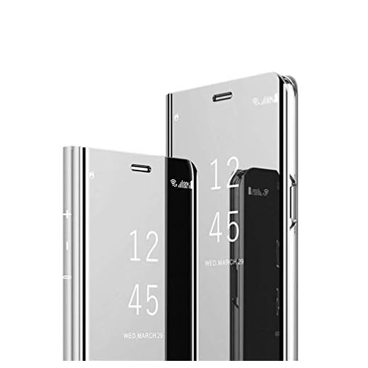 JAWSEU Xiaomi Mi A2 skal, för Xiaomi Mi A2 spegel fodral, Xiaomi Mi A2 spegel läderfodral, silver
