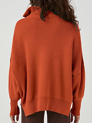 Prinbara Women's Half Zipper Long Sleeve Lapel Drop Shoulder Slouchy Oversized Sweatshirt Pullover Sweater Top By09-5Pa66-Shenxiuhong-Xl Rust #TOP4