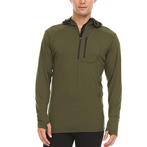 Mens Micro Weight Woolverino ¼ Zip Sun Hoodie - 84% Merino Wool, 12% Nylon, 4% Spandex