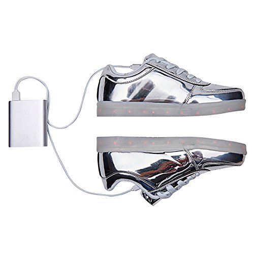 SANYES LED Light Up Shoes for Women Men, Low-Top USB Rechargeable Glowing Sneakers, Luminous Dancing Shoes for Party Sports SYDB551-Silver-45