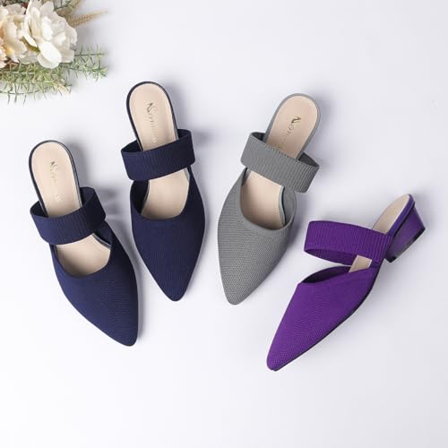 Image of Semwiss Pointed Toe Mules for Women Chunky Low Heeled Sandals Breathable Backless Mesh Knit Slip on Loafers