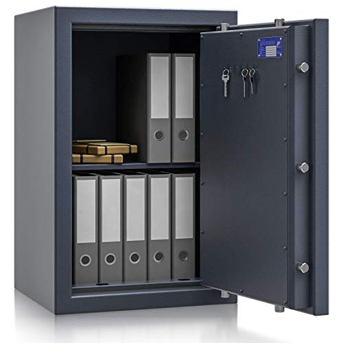 Müller Safe Wertschutzschrank Grad 2 EN 1143-1 BM2-3 | H850xB550xT465 | Doppelbartschloss mit 2 Schlüssel | ECB-S Zertifiziert | 1 Fachboden | Platz für 10 A4-Ordner | 201 kg