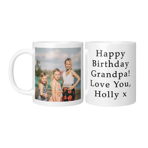 Personalised Upload Your Own Photos Custom Text Coffee Cup Tea Mug | British Made | 11oz Spacious Mug | Large Handle Easy Grip | Custom Photo Gift (1 Side Image 1 Side Text)