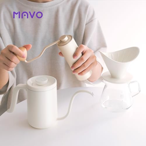 Image of MAVO Pour Over Coffee Maker Set, 12 in 1 Set Box, Manual Coffee Grinder, Pour Over Kettle, Ceramic Pour Over Dripper with Tray, Glass Servers, Coffee Cup, Paper Coffee Filter, White