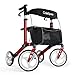 OasisSpace Aluminum Rollator Walker, with 10'' Wheels and Seat Compact Folding Design Lightweight Baking Complimentary Carry Bag (Red)
