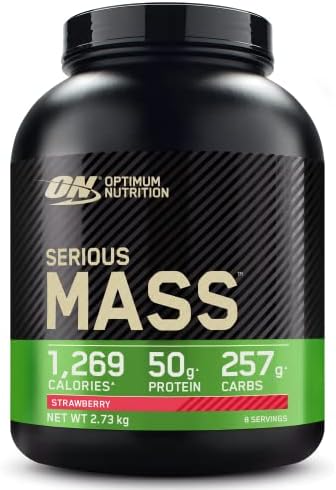 Optimum Nutrition Serious Mass Protein Powder High Calorie Mass Gainer with Vitamins, Creatine Monohydrate and Glutamine, Strawberry, 8 Servings, 2.73kg, Packaging May Vary