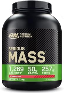 Optimum Nutrition Serious Mass Protein Powder High Calorie Mass Gainer with Vitamins, Creatine Monohydrate and Glutamine, Strawberry, 8 Servings, 2.73kg, Packaging May Vary