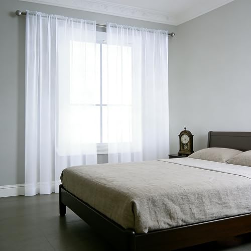 XUEQXUE Voile Curtains 60 x 190 cm Filtre La Lumière du Soleil, Protège L'Intimité, Transparent Lumineux Filtrer Rideaux Voilage Passe Tringle Semi pour Chambre Fenêtre Salon, Blanc